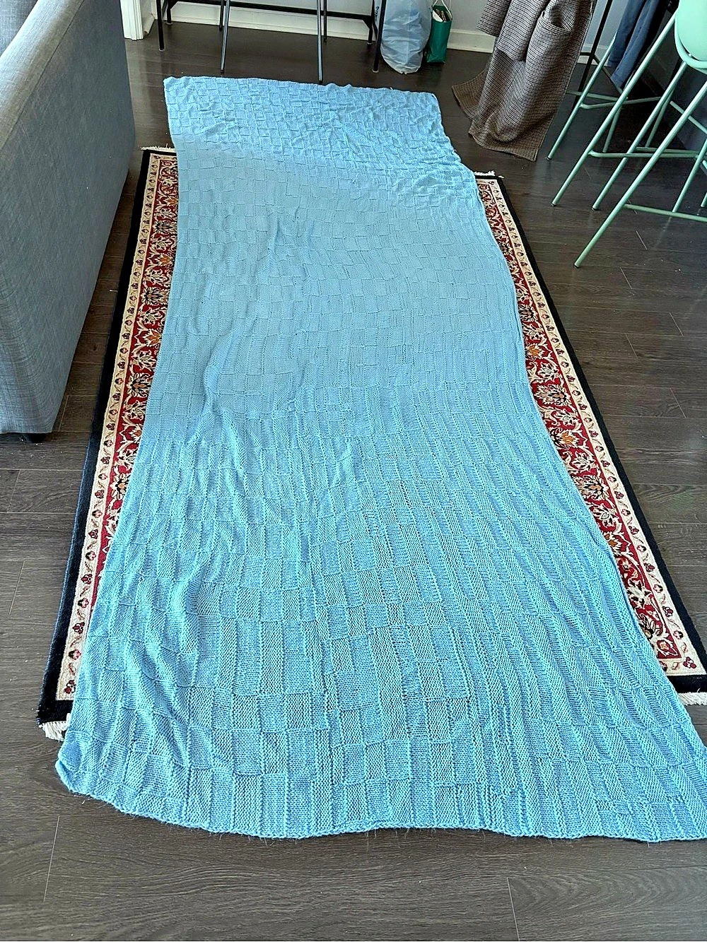 Handmade Light Blue Knitted Throw Blanket